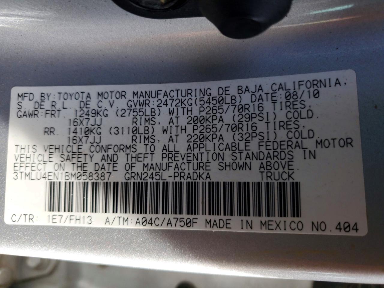 2011 TOYOTA TACOMA