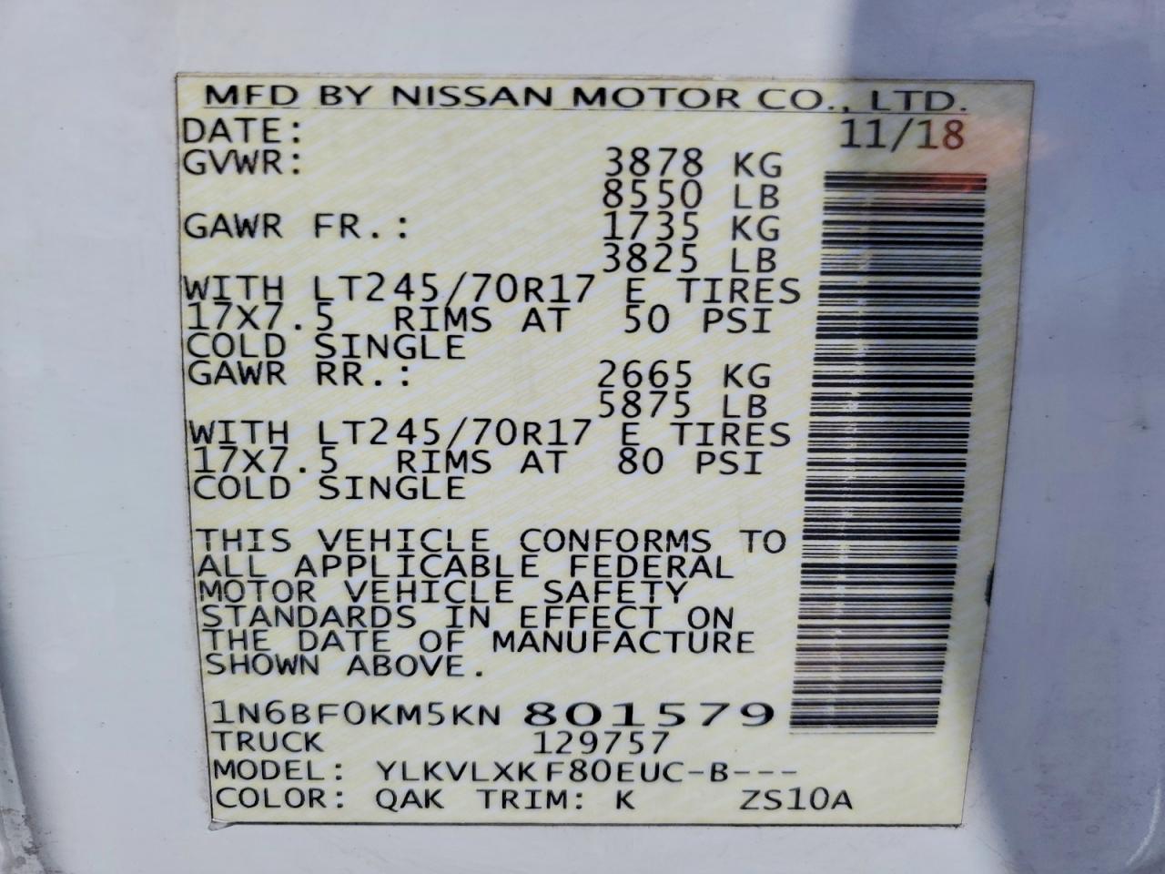 2019 NISSAN NV