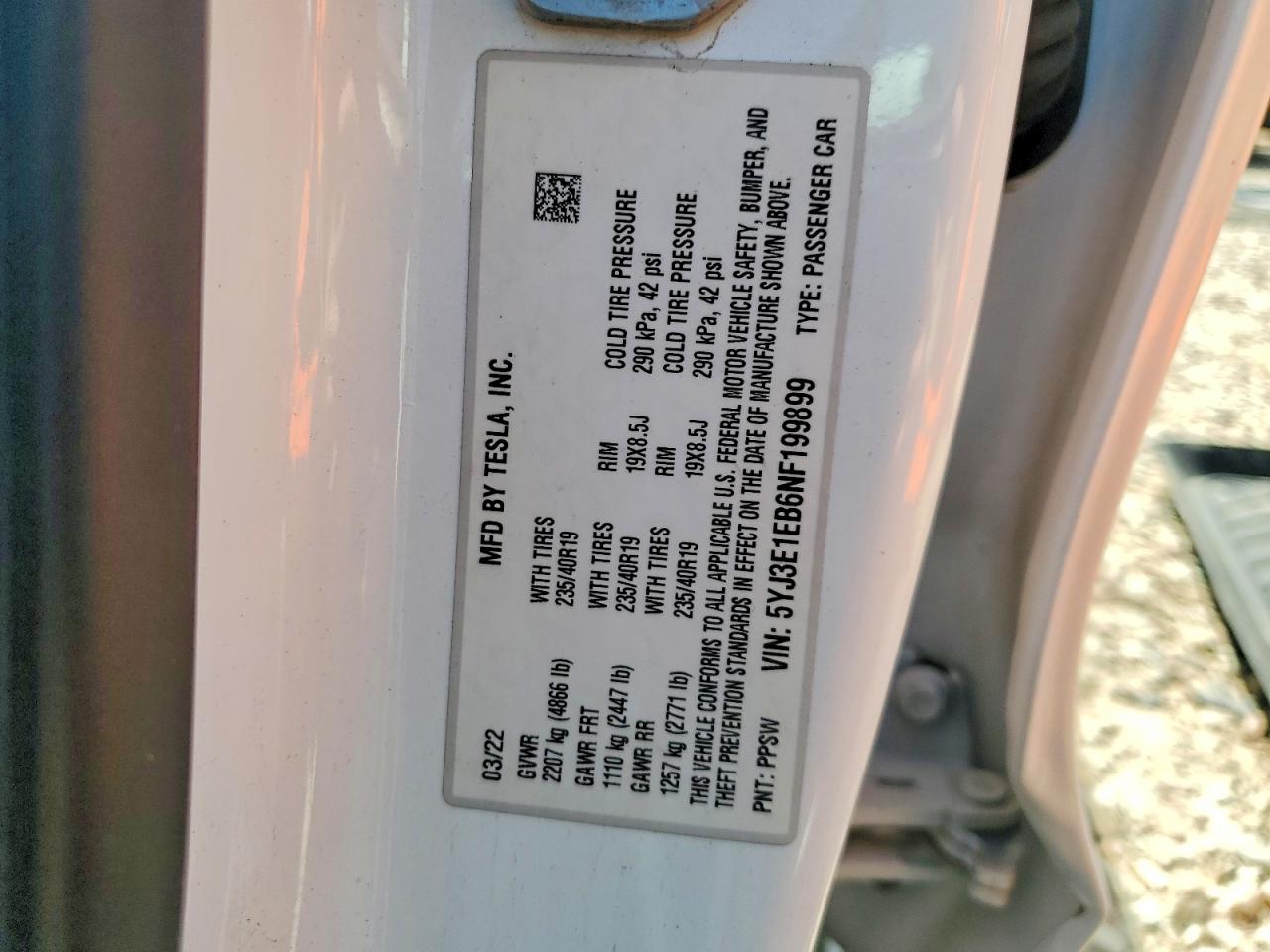 2022 TESLA MODEL 3