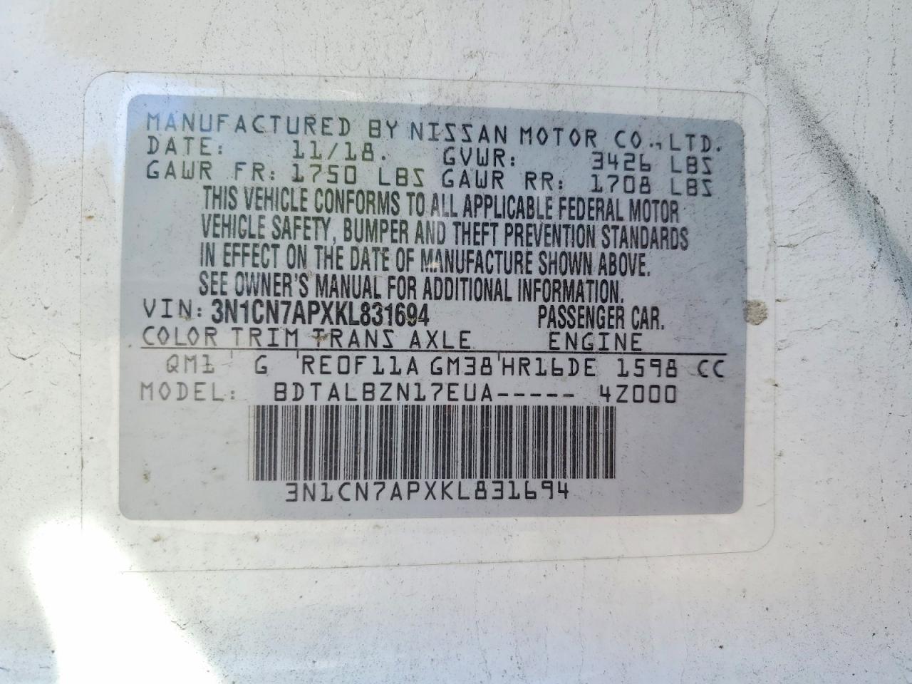 2019 NISSAN VERSA