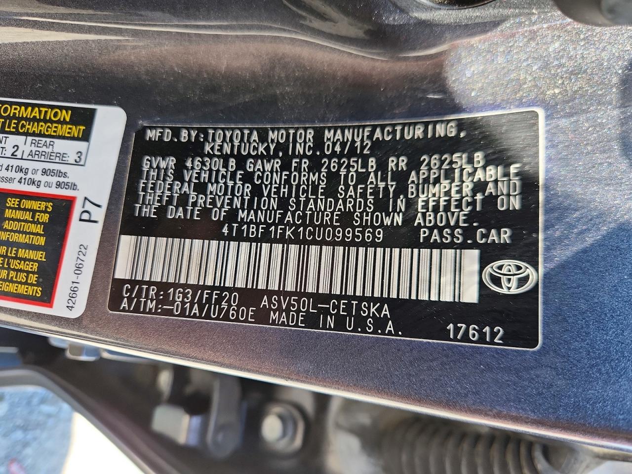 2012 TOYOTA CAMRY