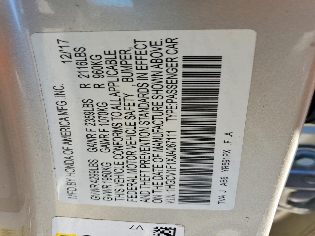 2018 HONDA ACCORD