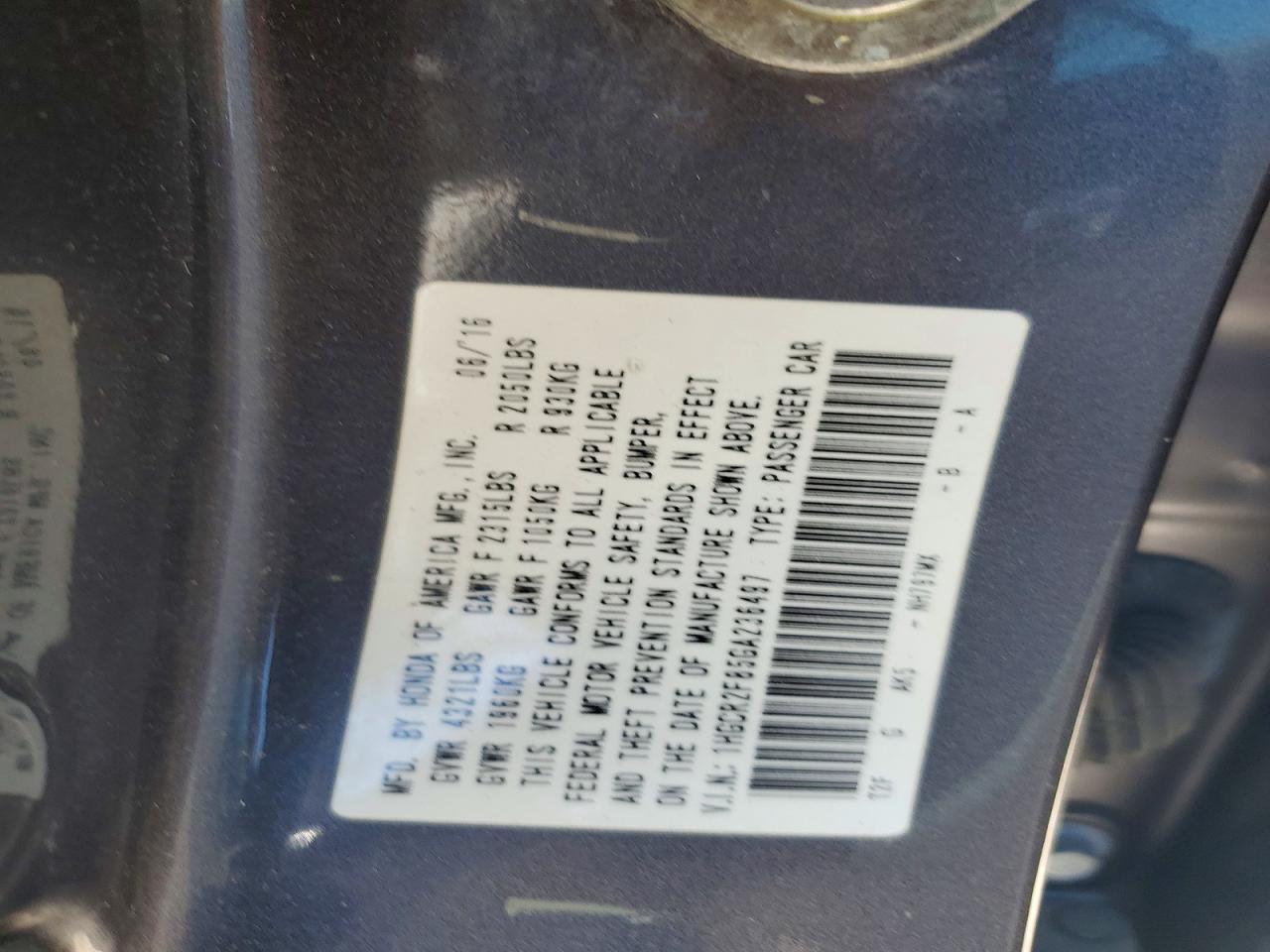 2016 HONDA ACCORD