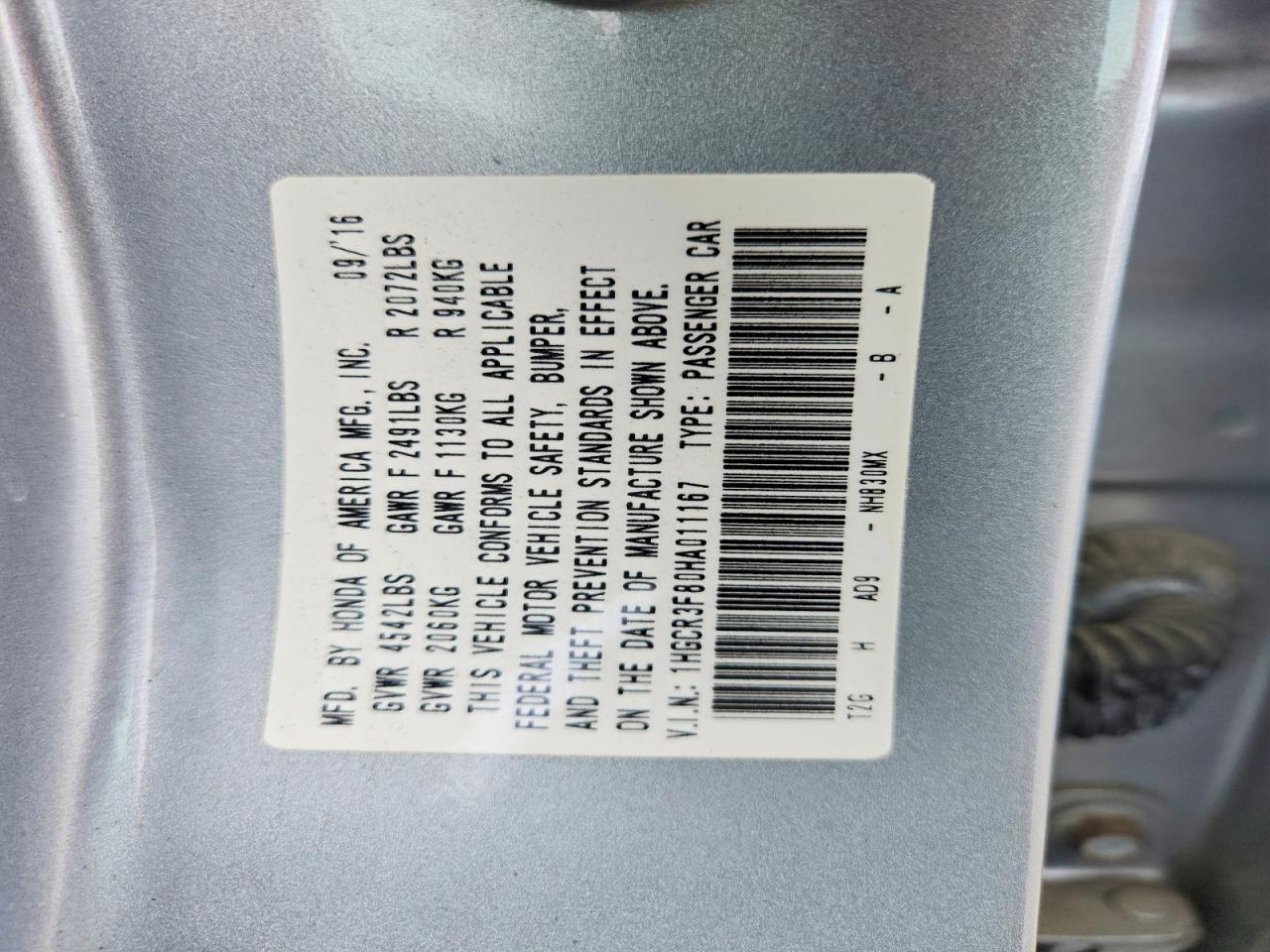 2017 HONDA ACCORD 4D