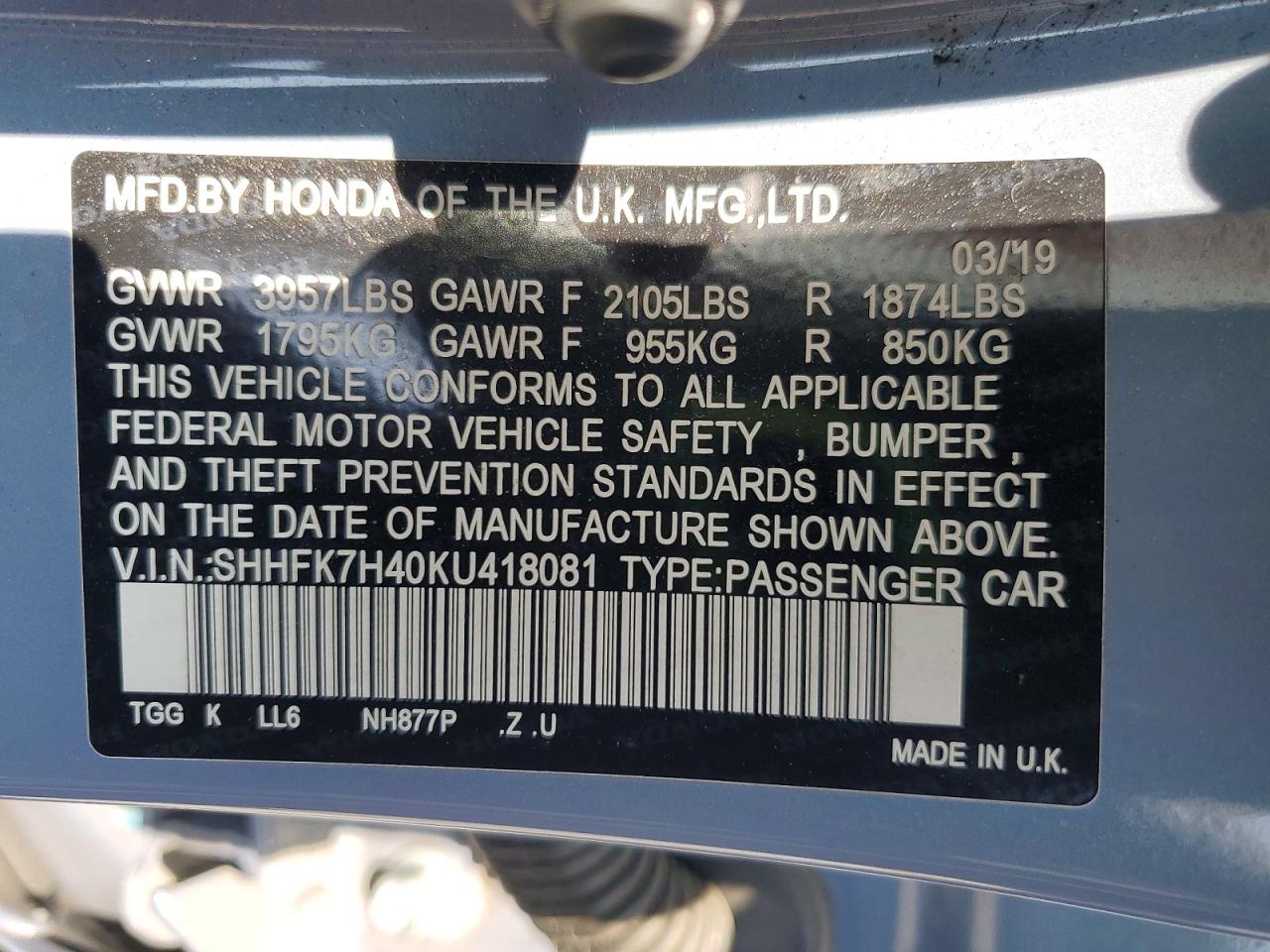 2019 HONDA CIVIC