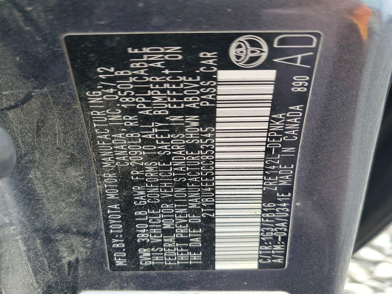 2012 TOYOTA COROLLA