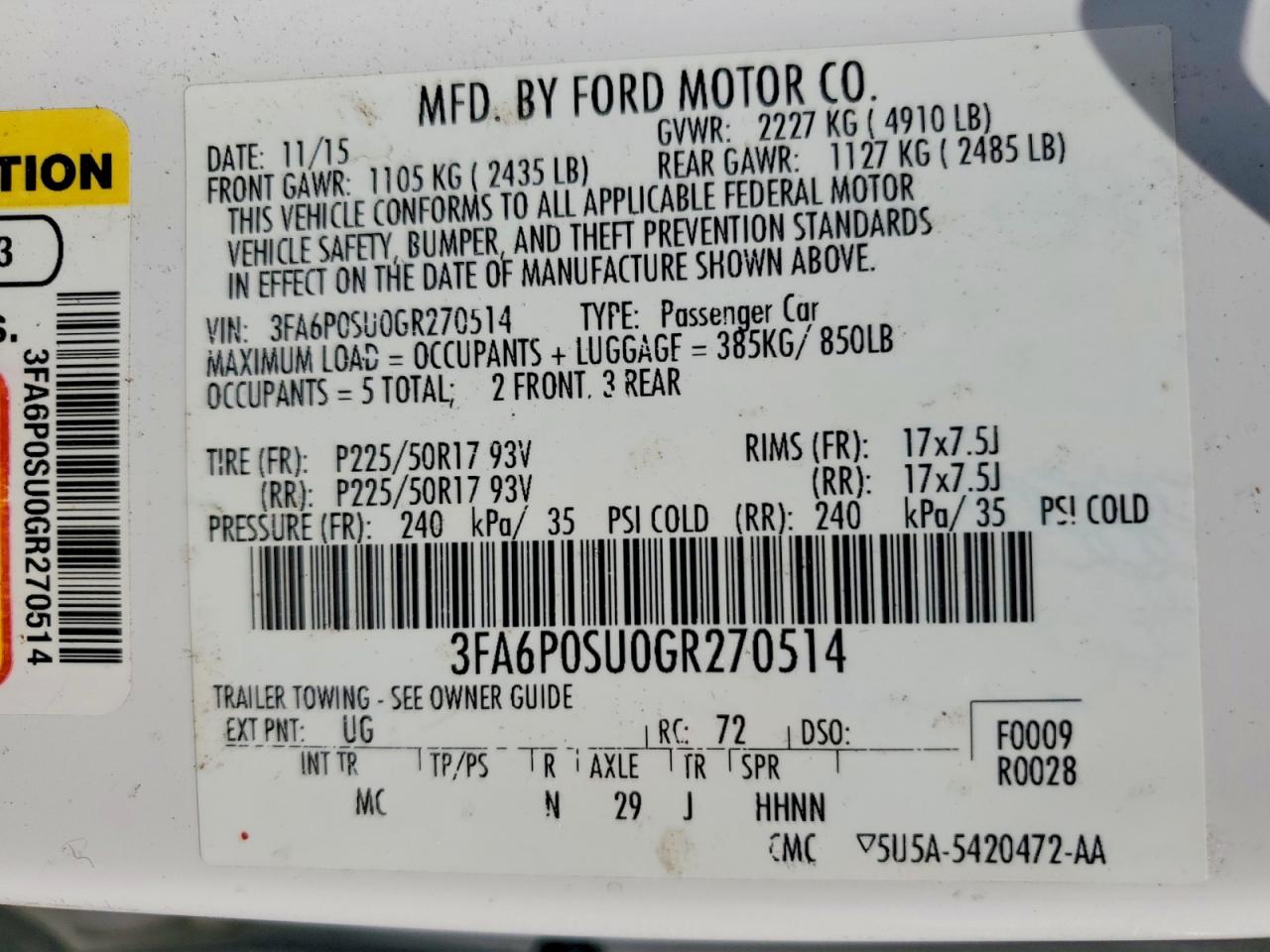 2016 FORD FUSION