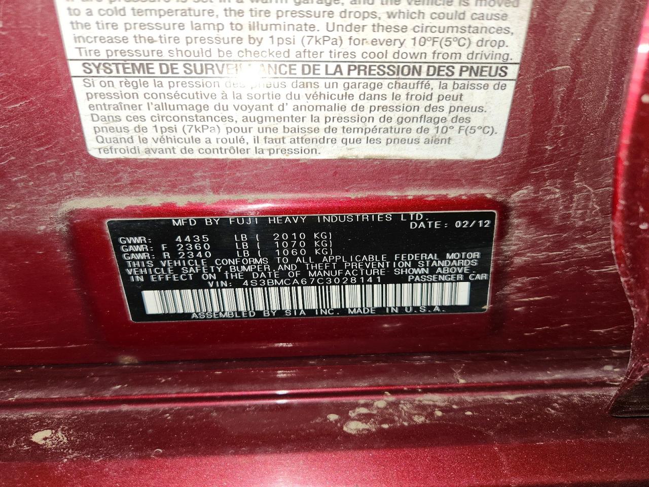 2012 SUBARU LEGACY