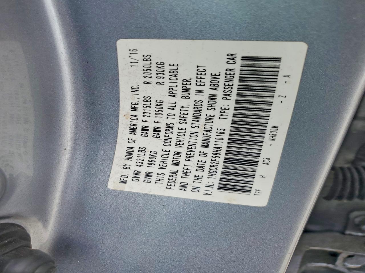 2017 HONDA ACCORD