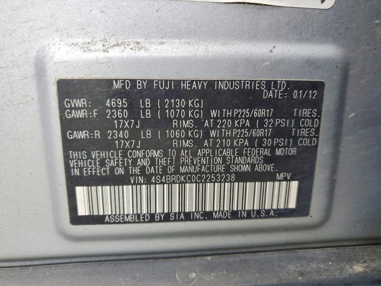 2012 SUBARU OUTBACK
