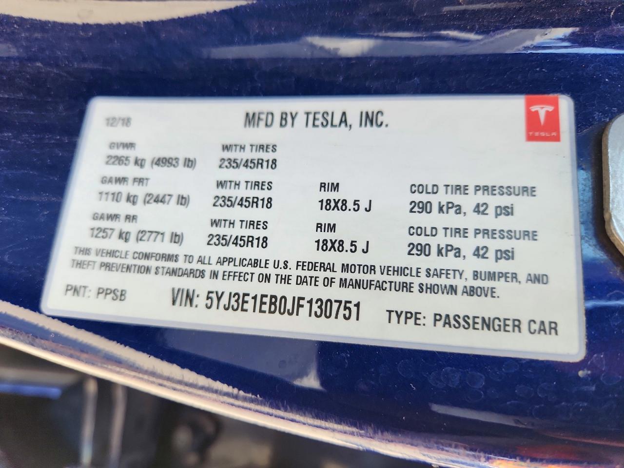 2018 TESLA MODEL 3