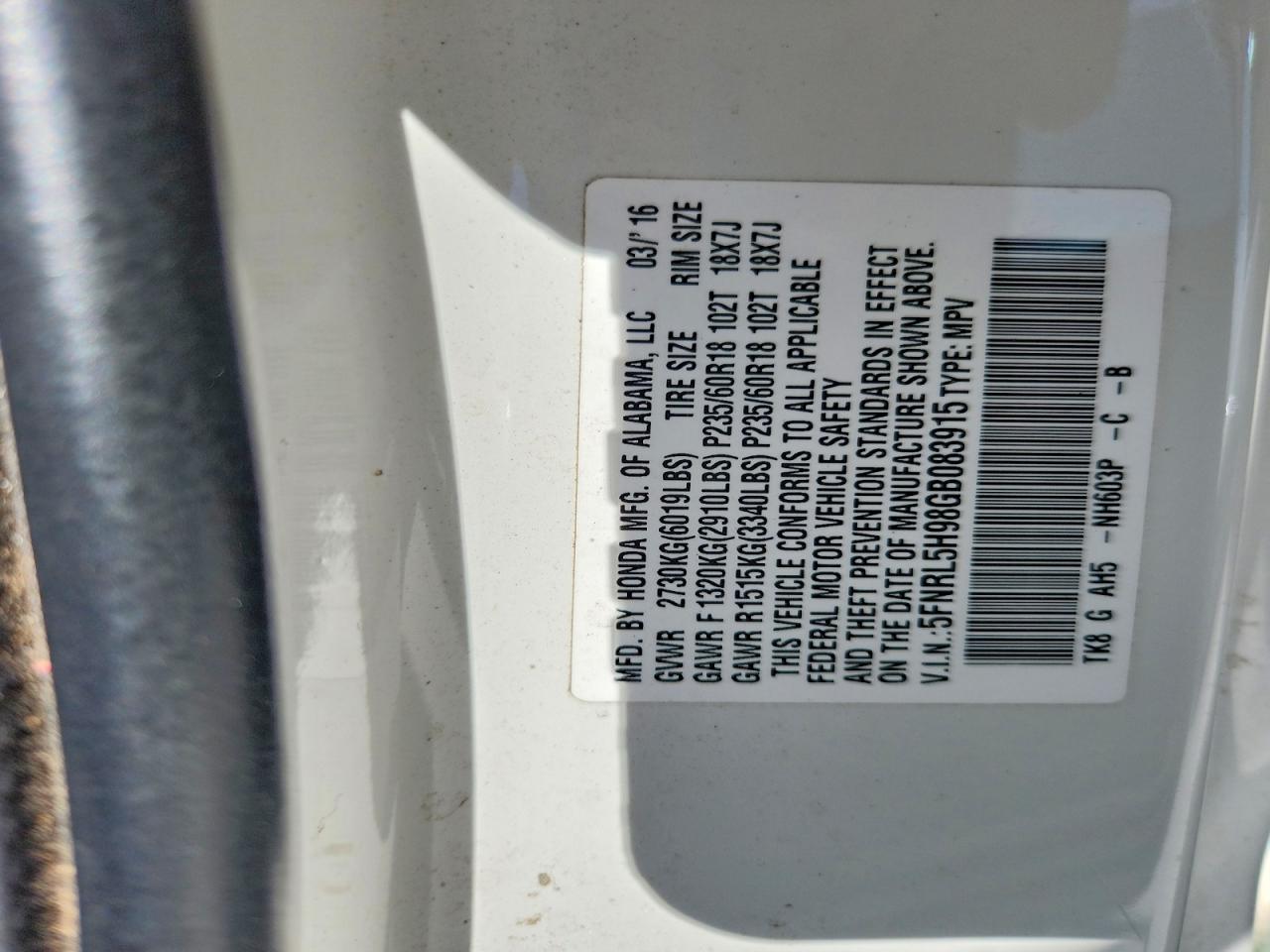 2016 HONDA ODYSSEY