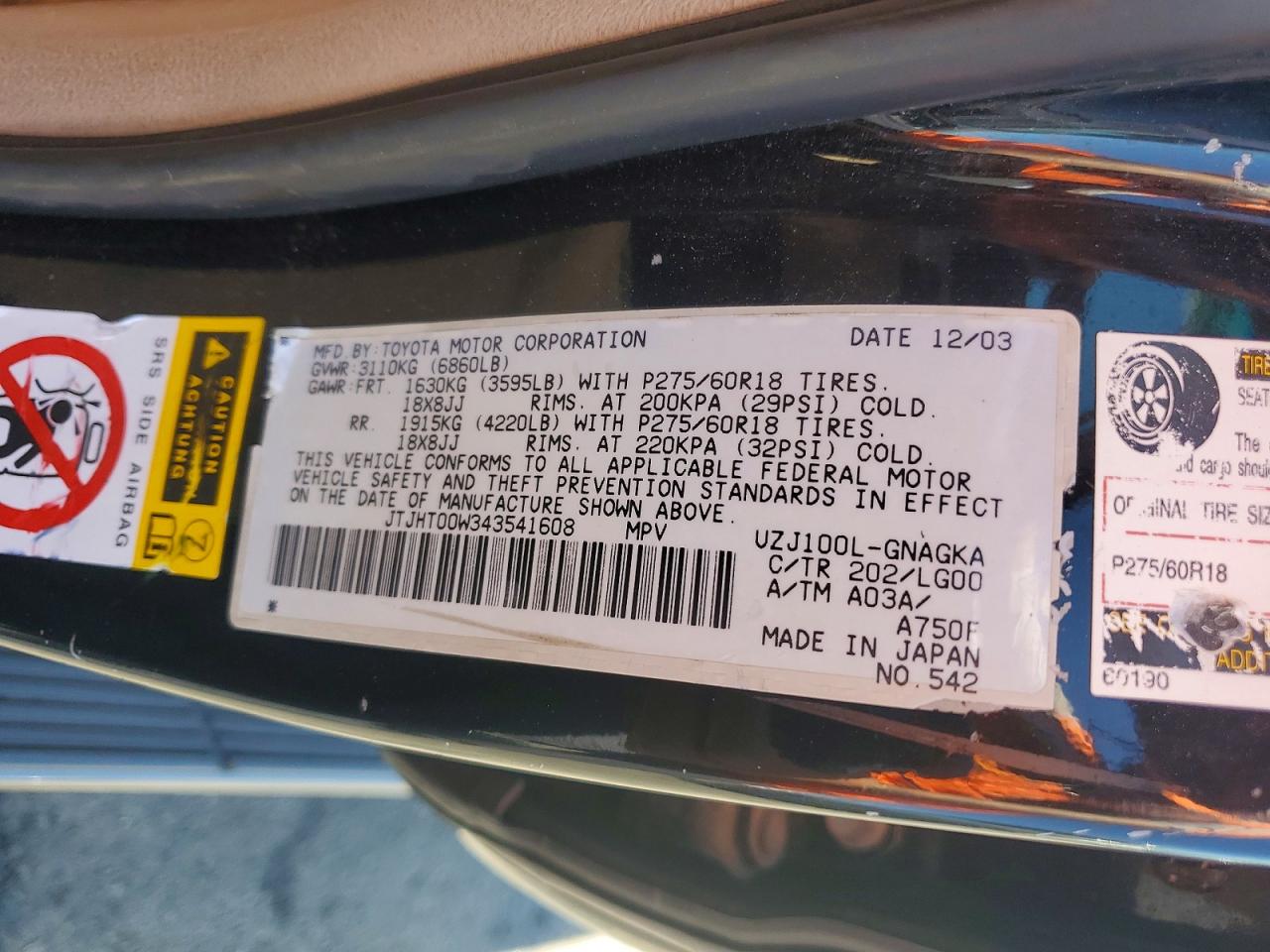 2004 LEXUS LX470