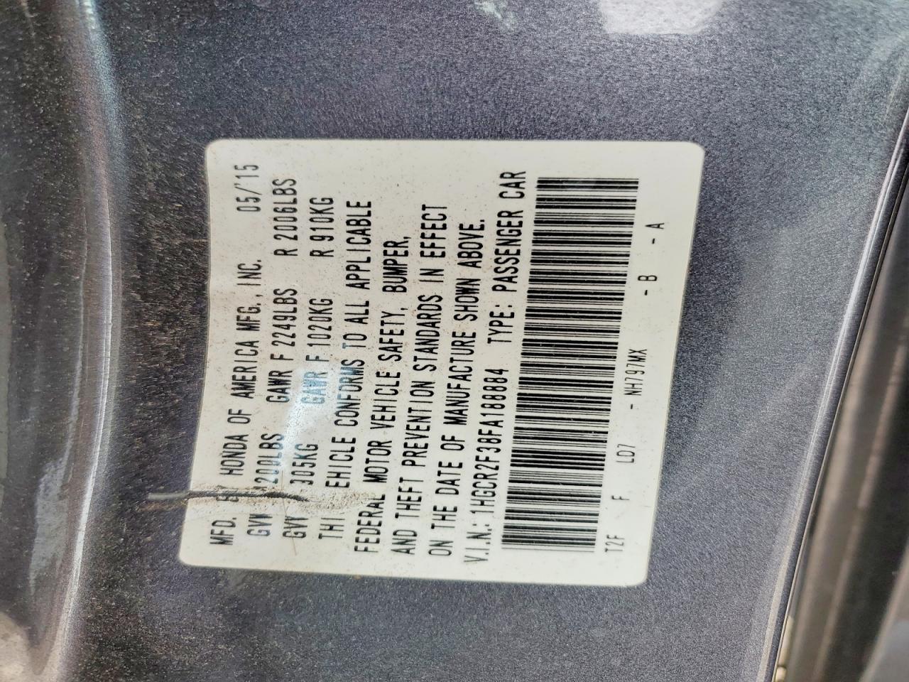 2015 HONDA ACCORD LX
