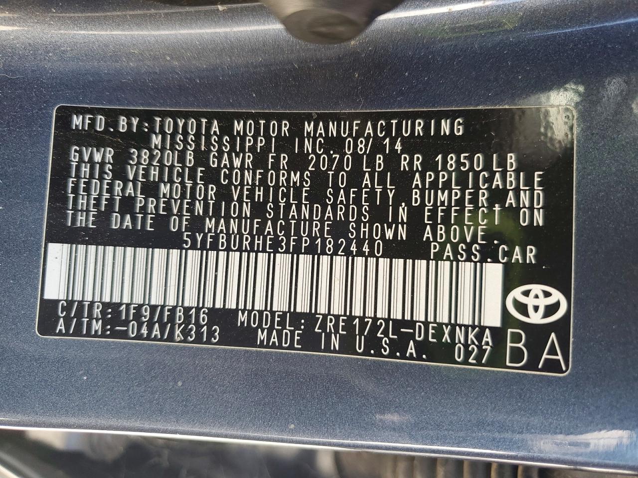 2015 TOYOTA COROLLA