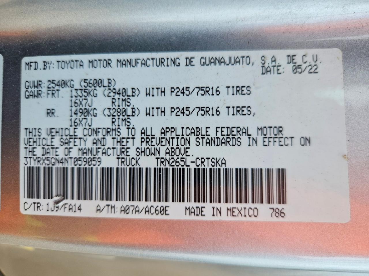2022 TOYOTA TACOMA SR