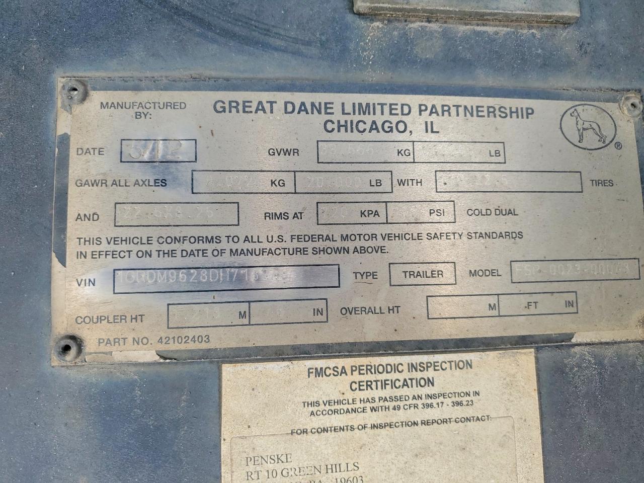 2013 GREAT DANE TRAILER TRAILER