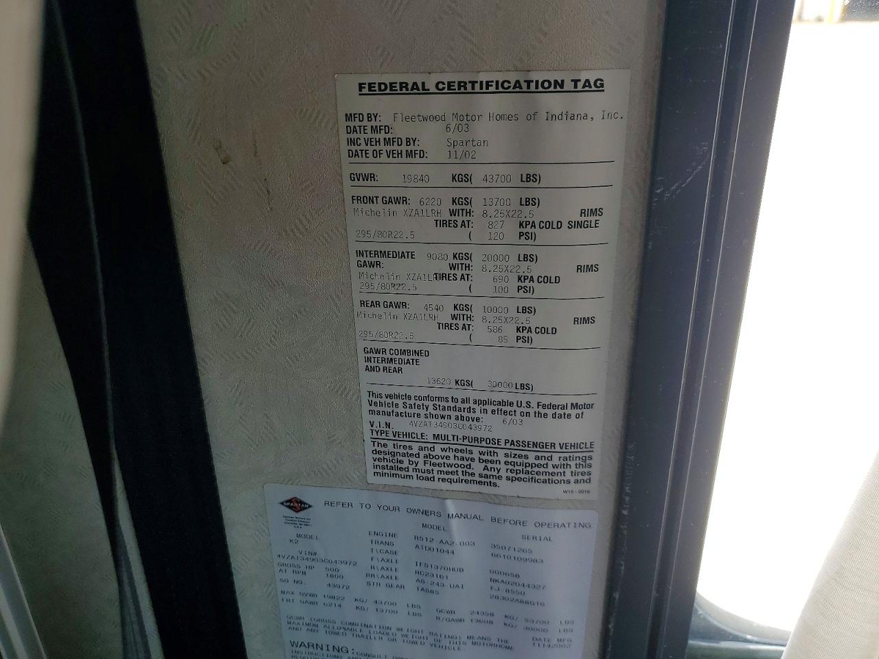 2003 FLEETWOOD RV ALL OTHER