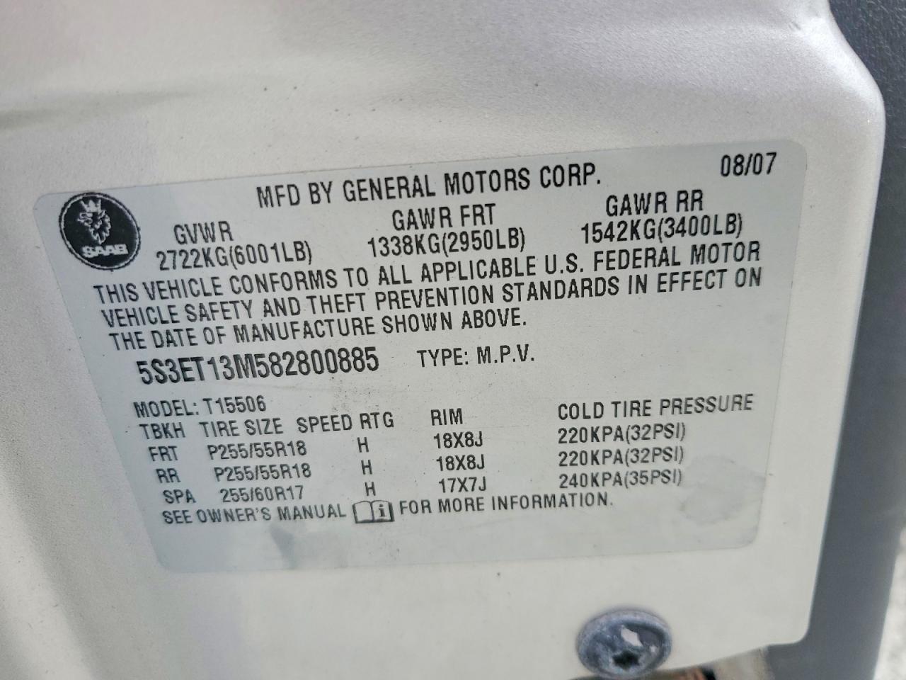 2008 SAAB 9 7