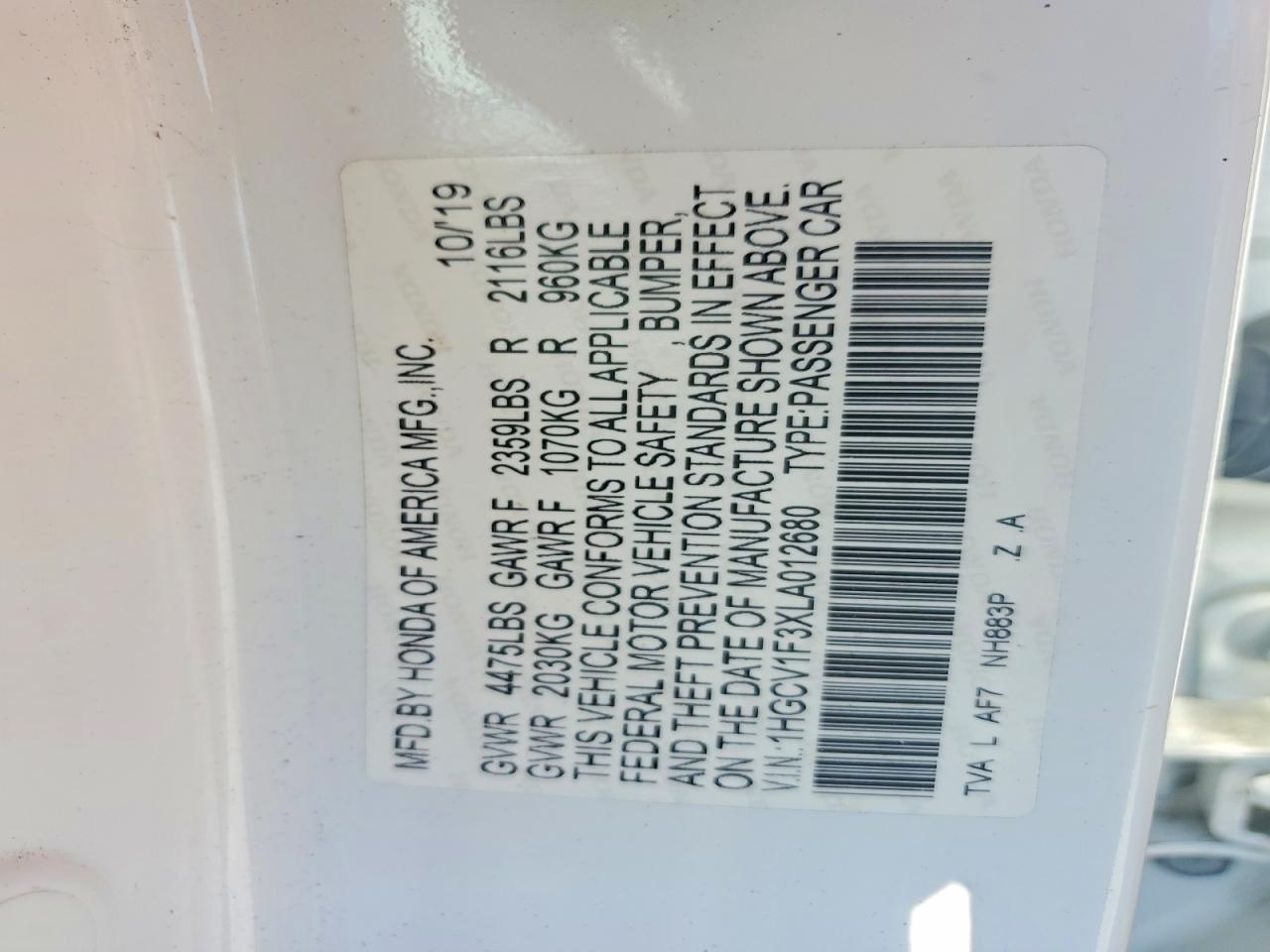 2020 HONDA ACCORD