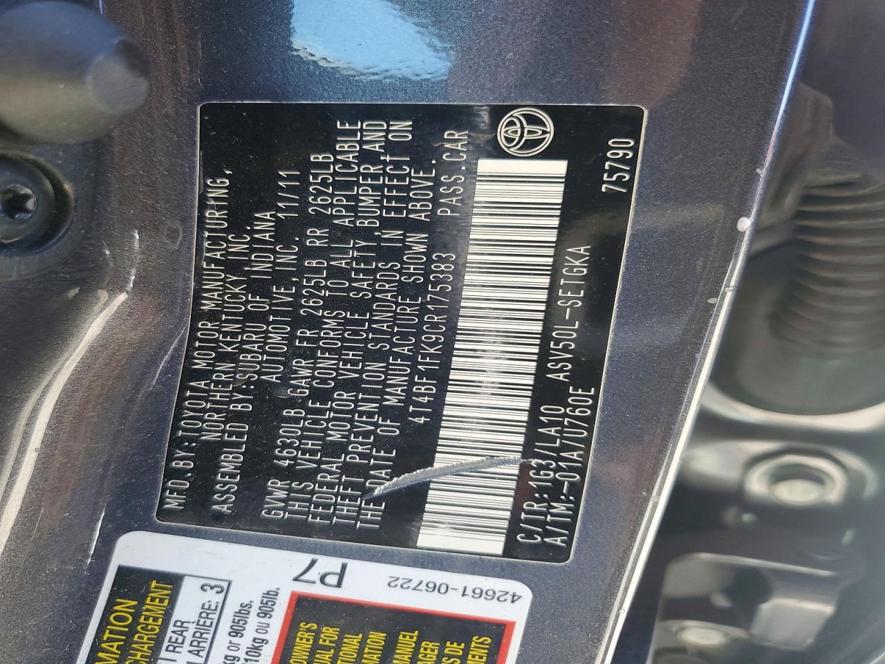 2012 TOYOTA CAMRY