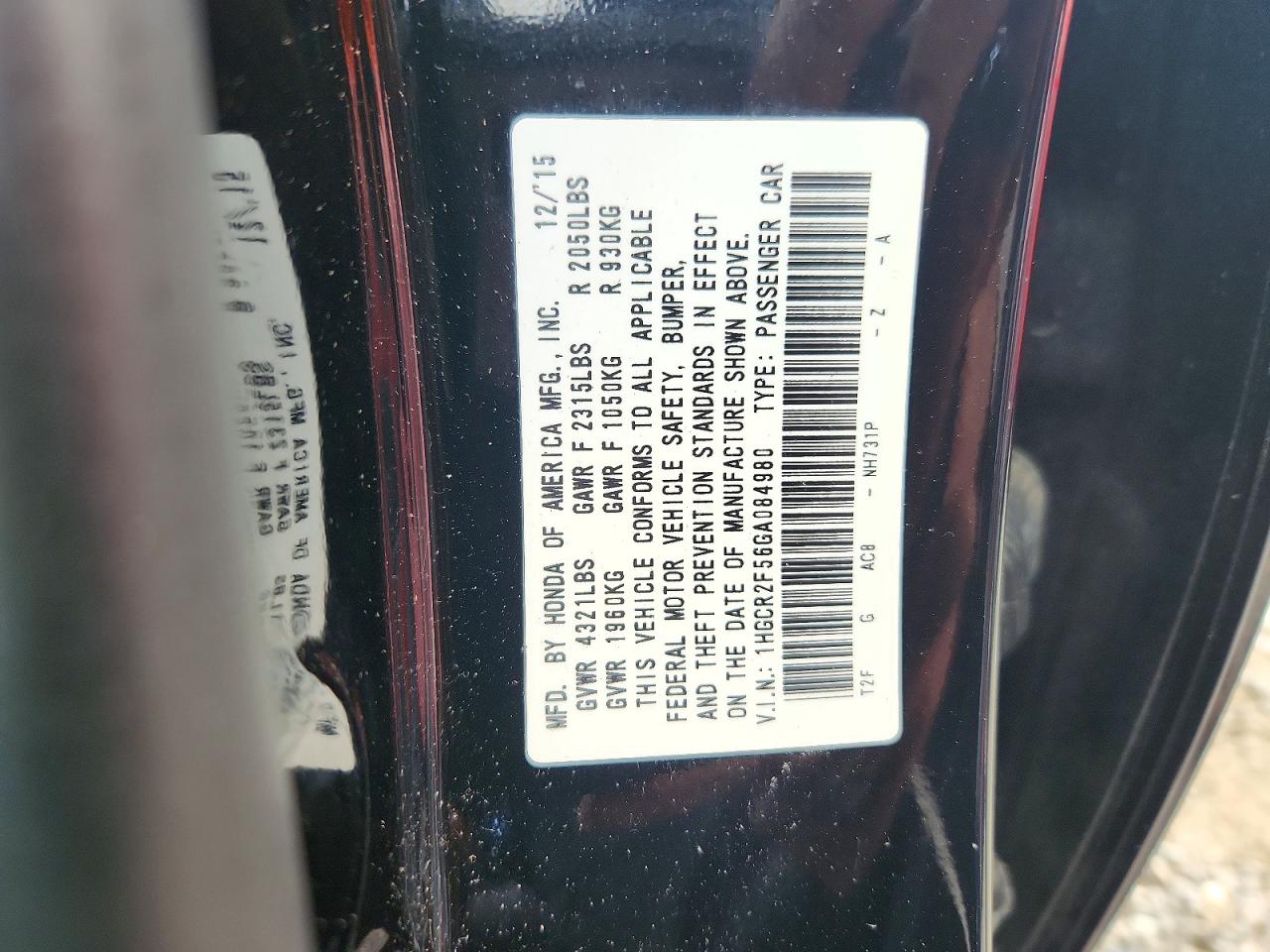 2016 HONDA ACCORD