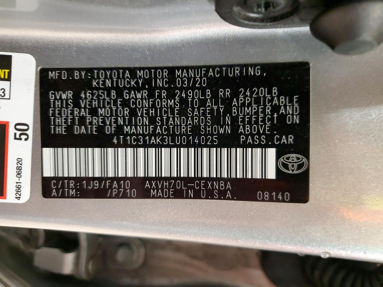 2020 TOYOTA CAMRY