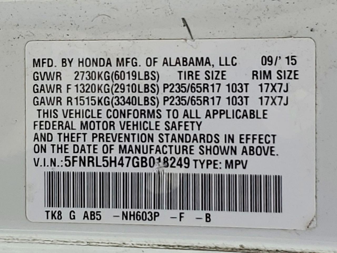 2016 HONDA ODYSSEY