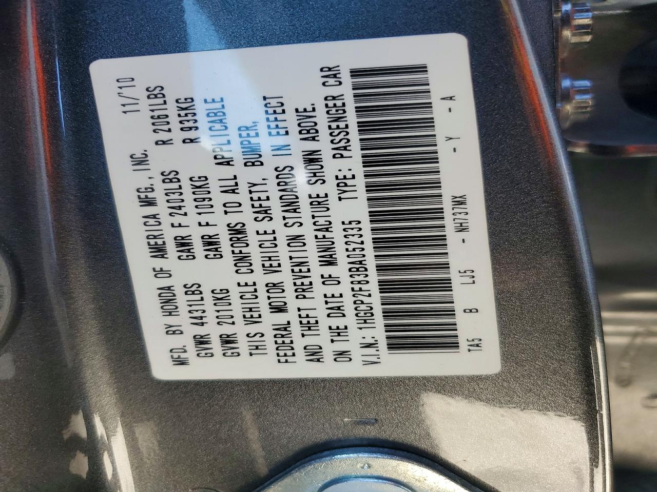 2011 HONDA ACCORD