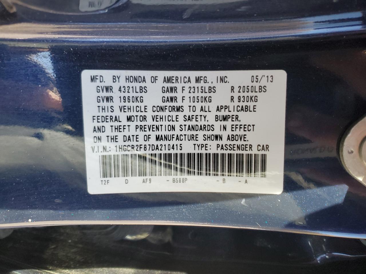 2013 HONDA ACCORD