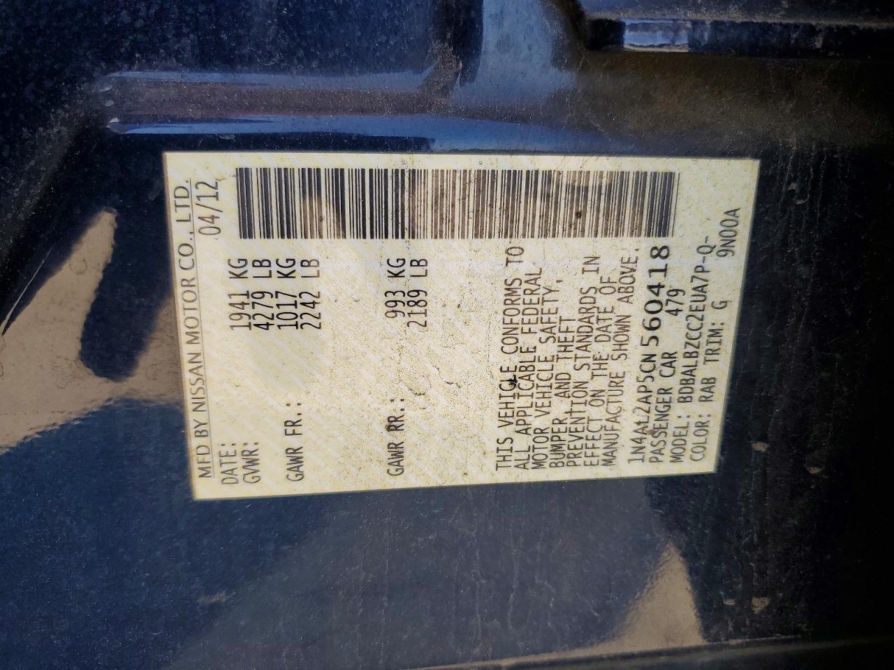 2012 NISSAN ALTIMA