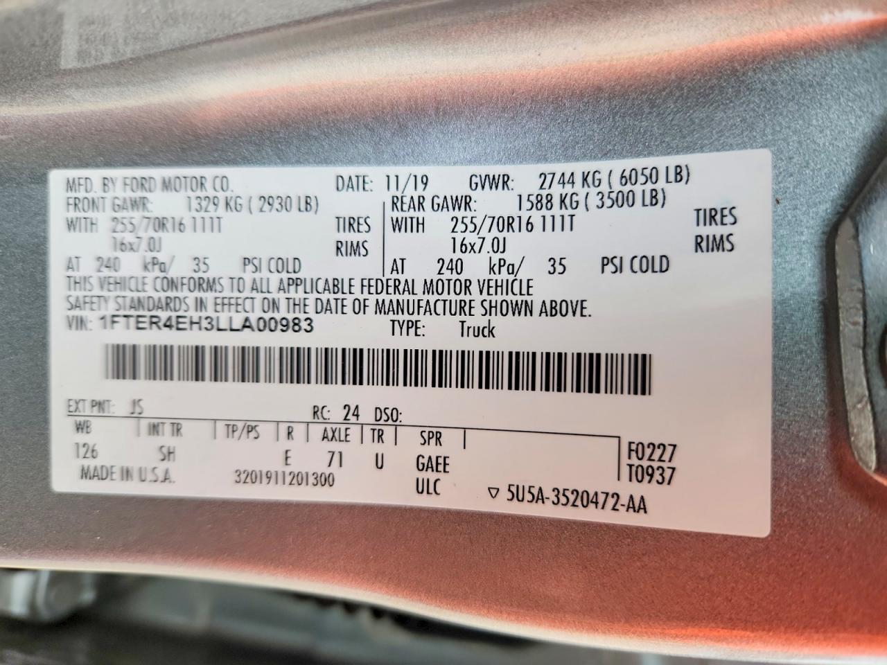2020 FORD RANGER