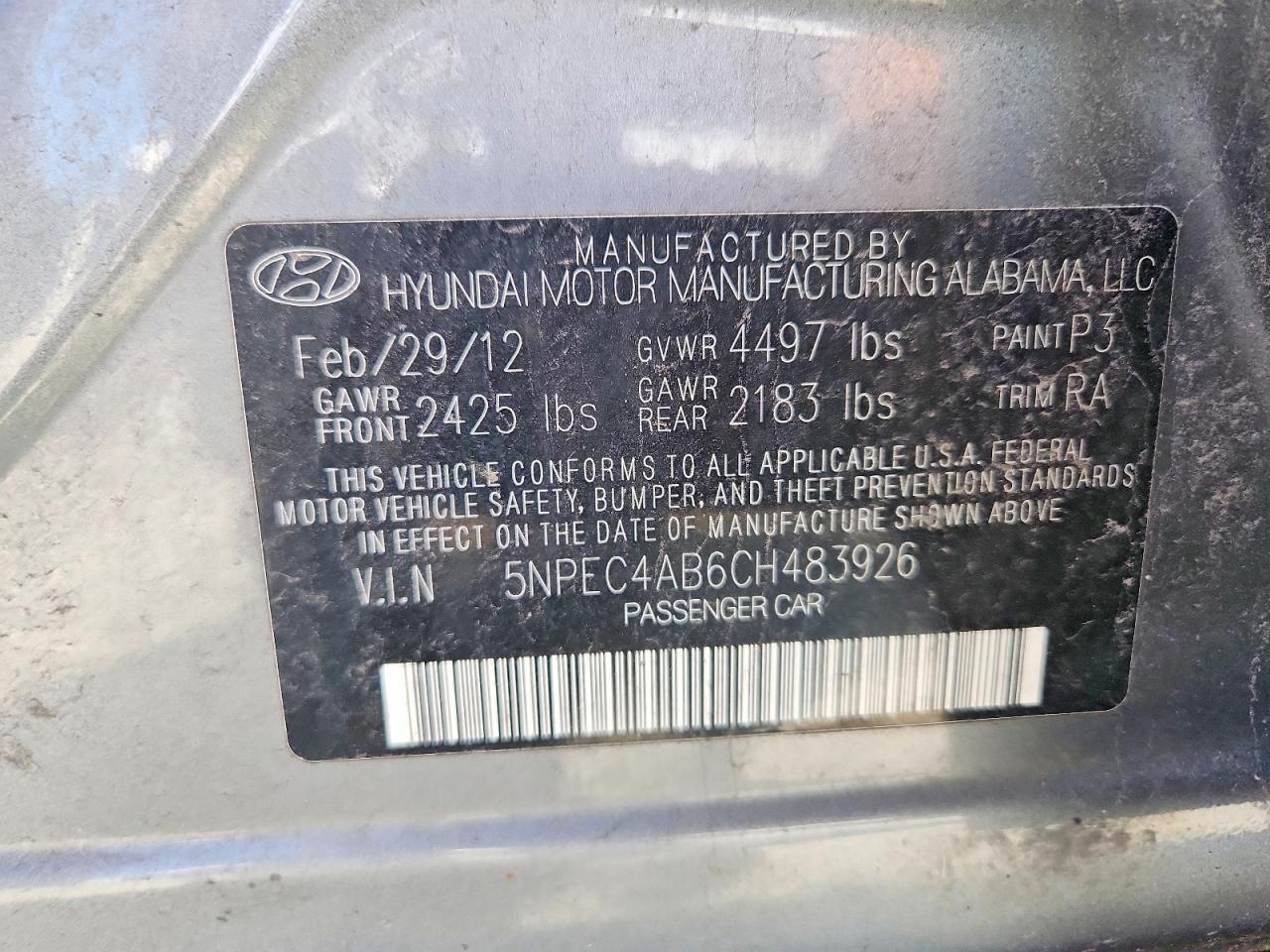 2012 HYUNDAI SONATA