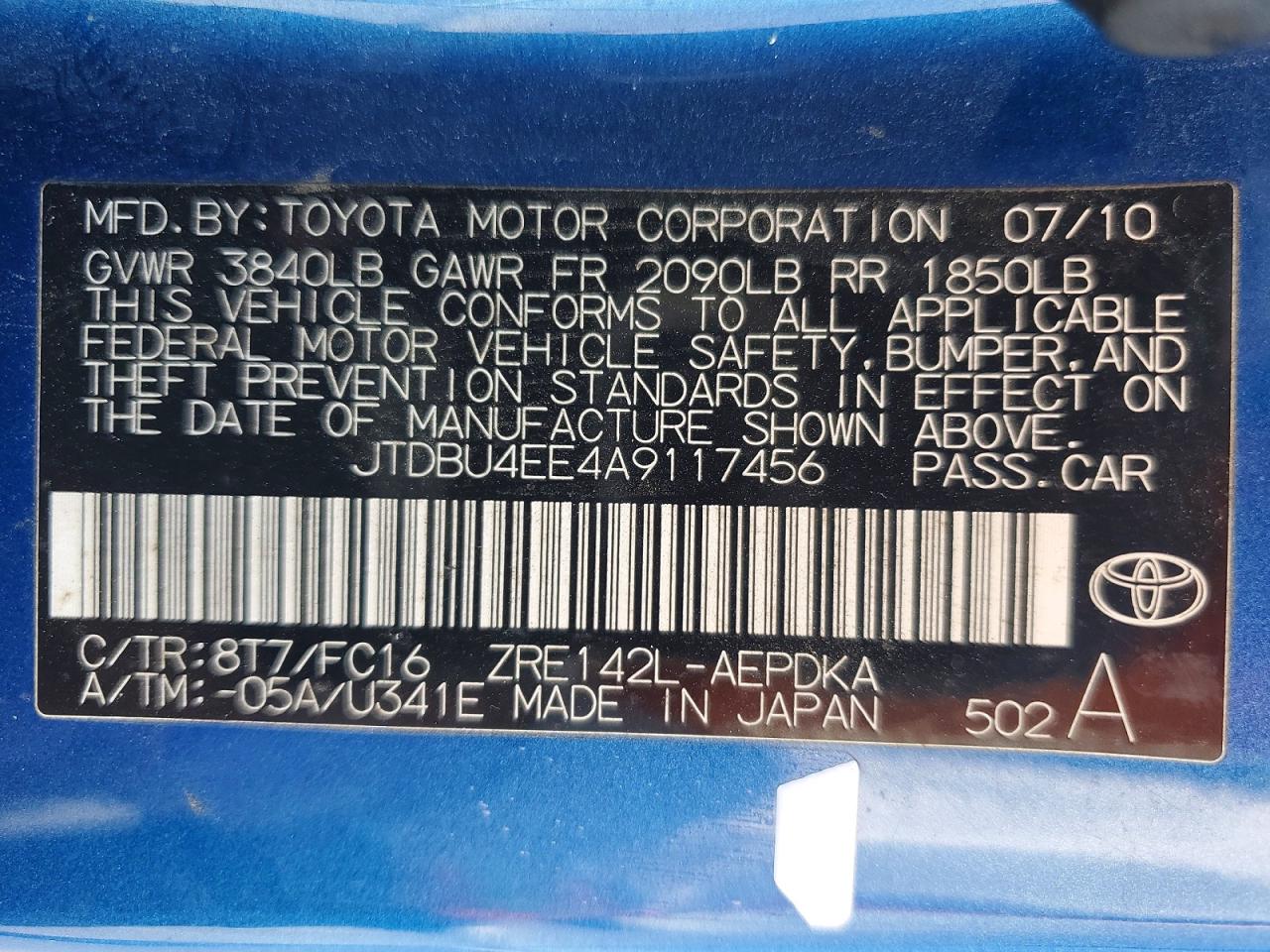 2010 TOYOTA COROLLA