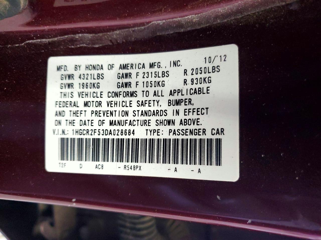 2013 HONDA ACCORD