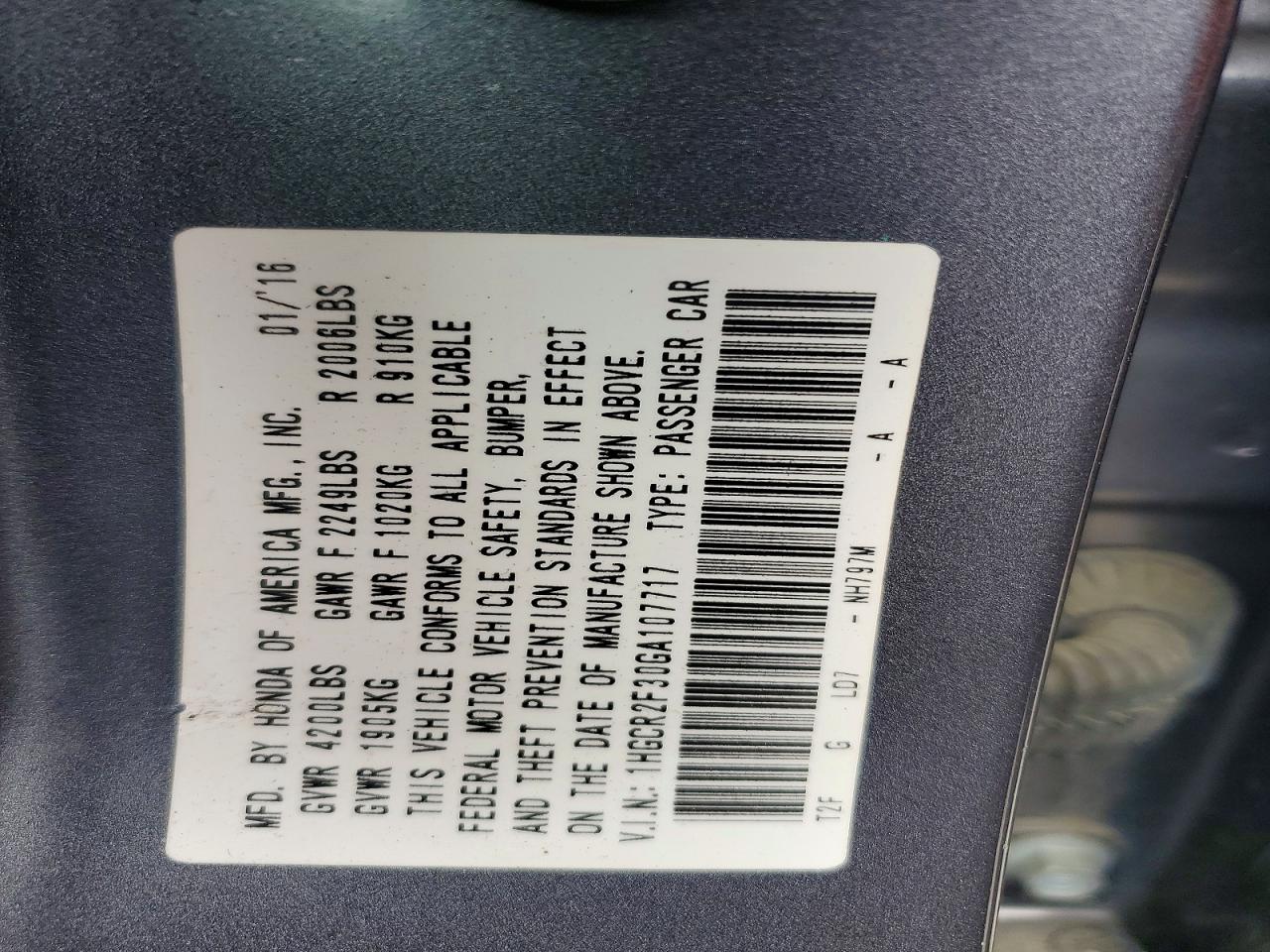 2016 HONDA ACCORD