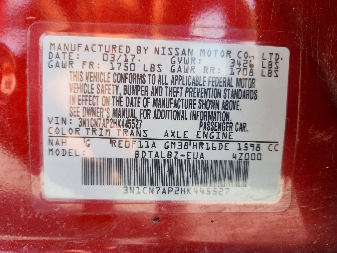 2017 NISSAN VERSA