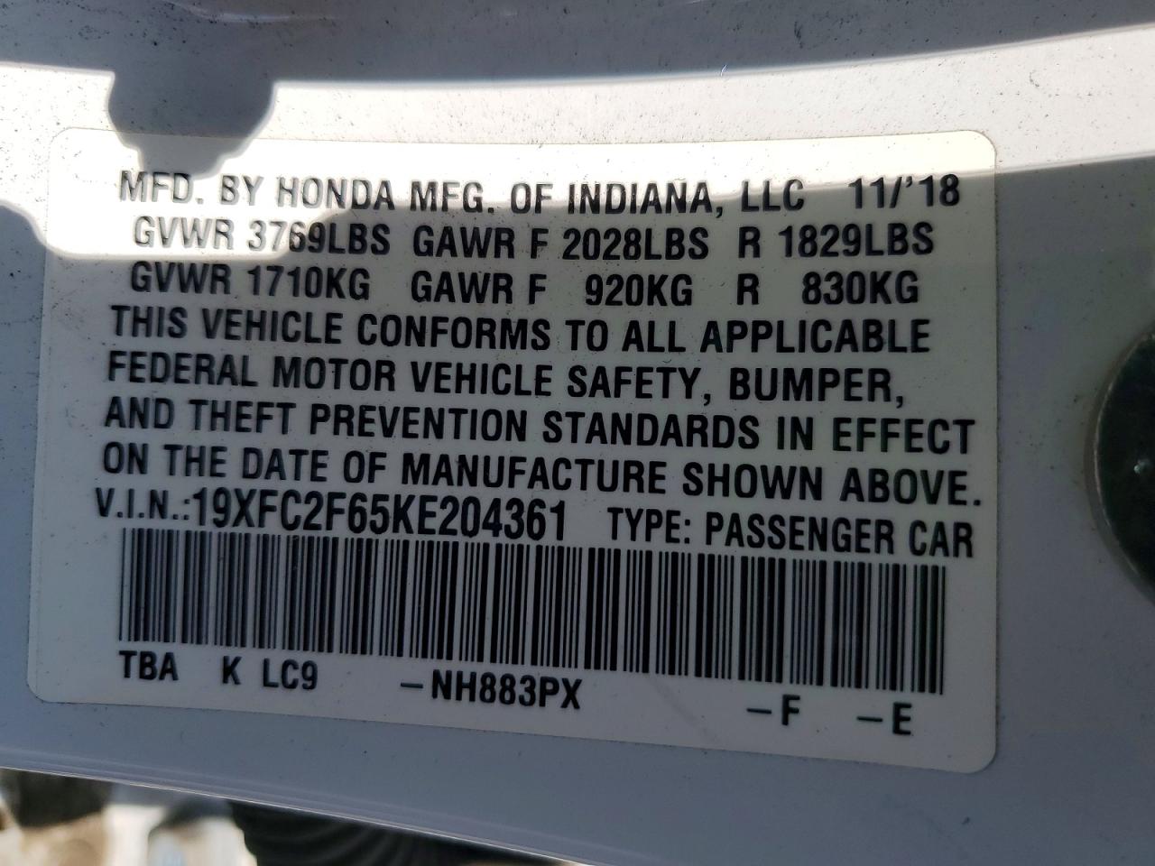 2019 HONDA CIVIC
