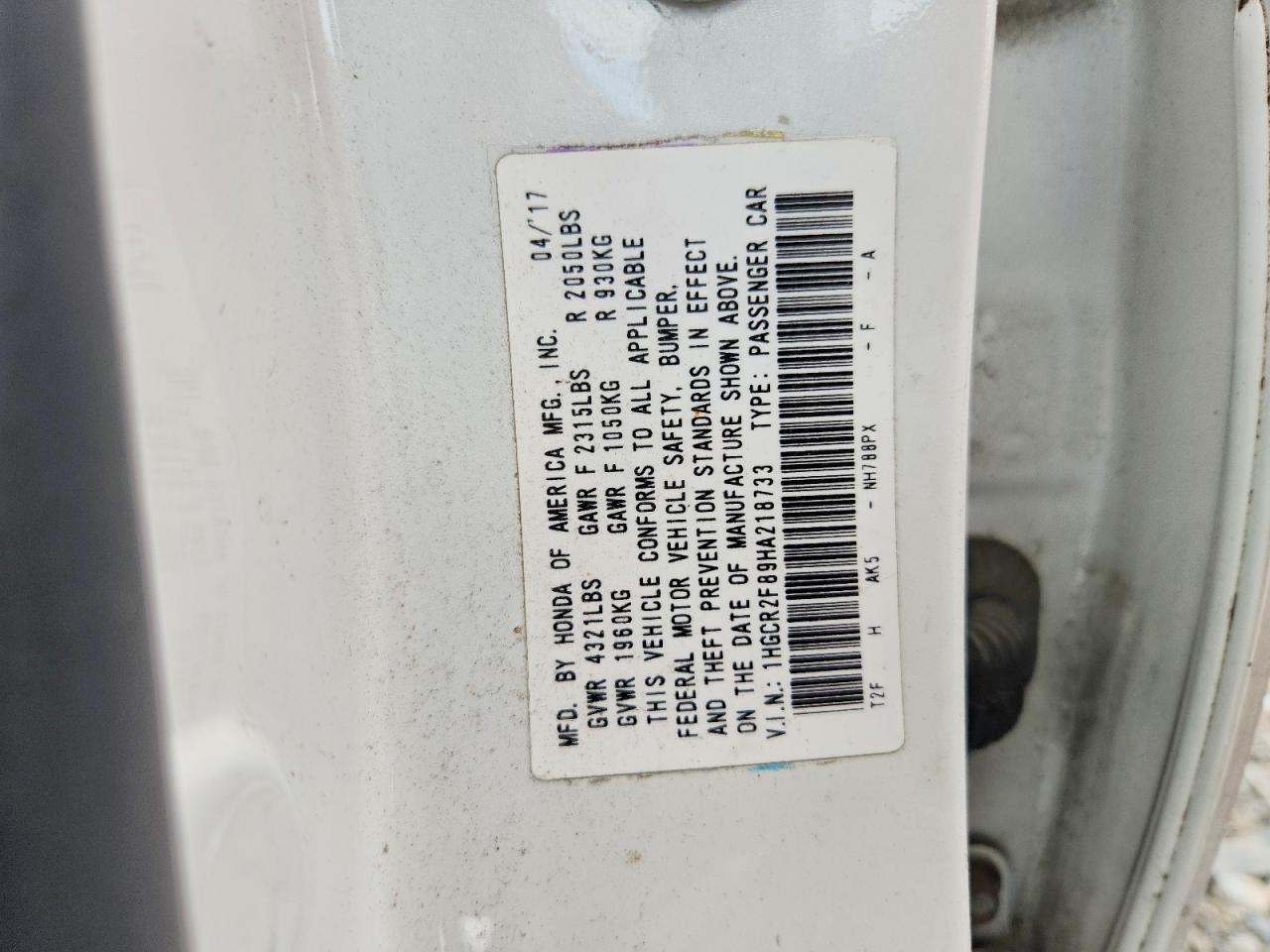 2017 HONDA ACCORD
