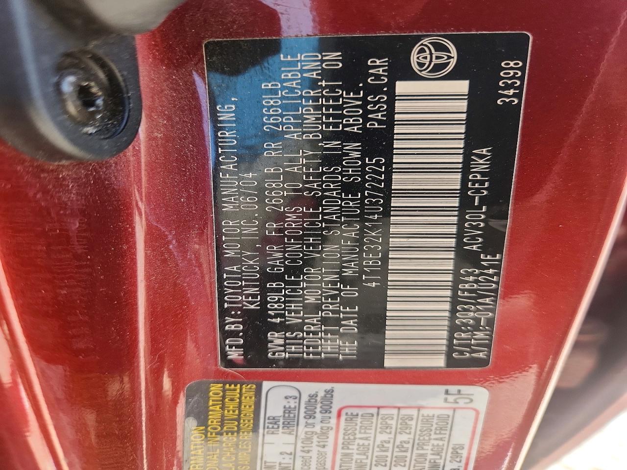 2004 TOYOTA CAMRY