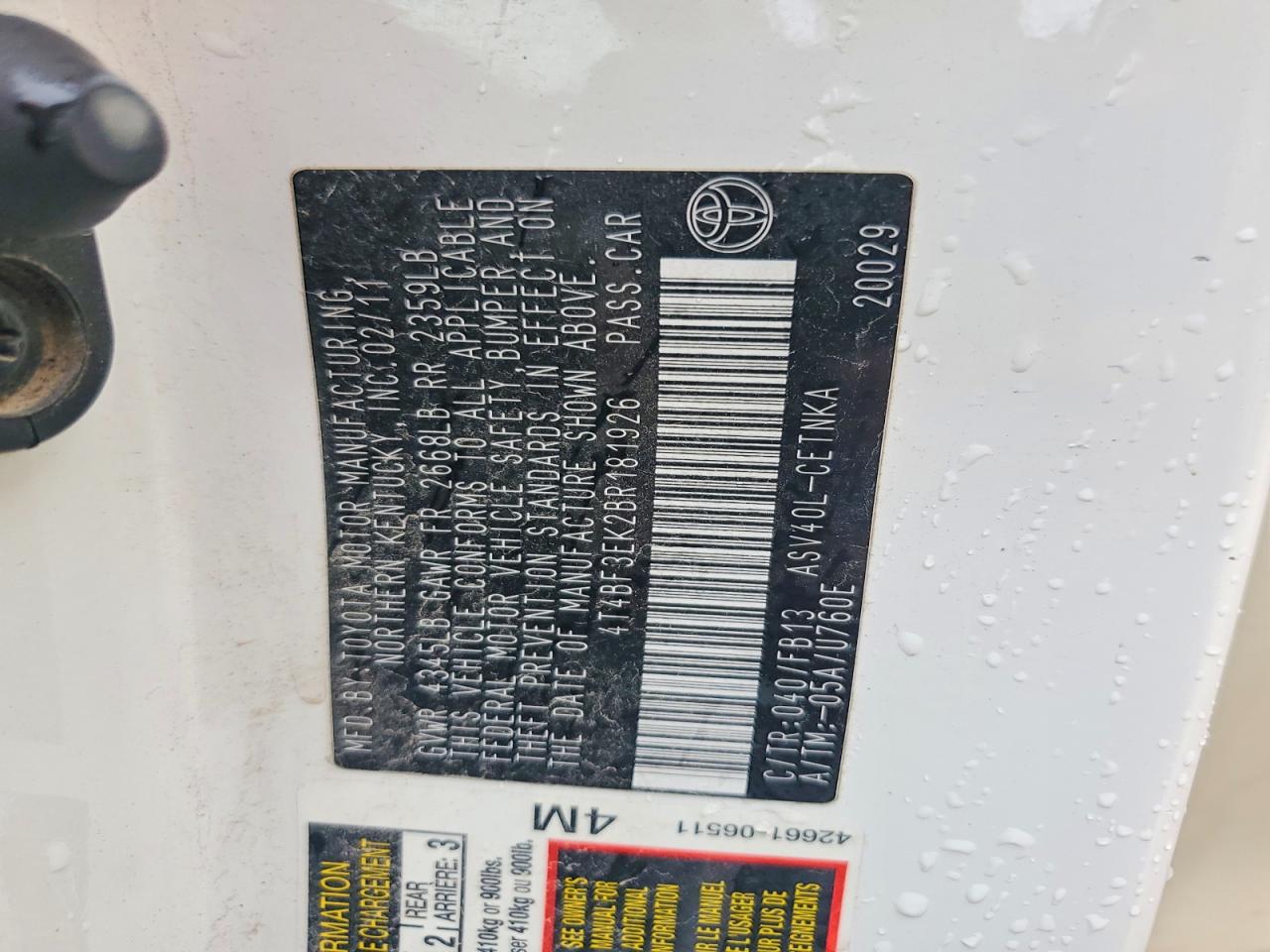 2011 TOYOTA CAMRY
