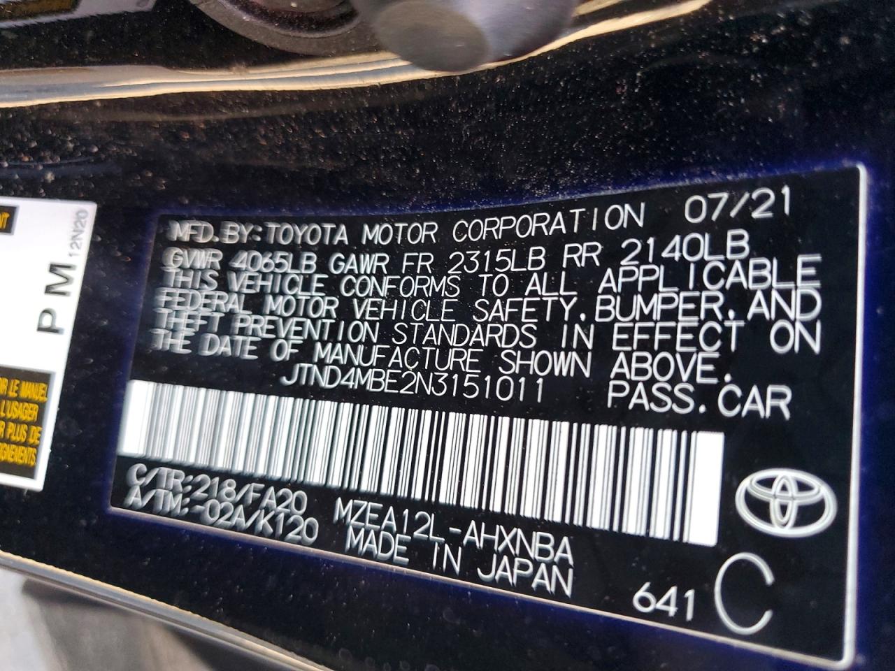 2022 TOYOTA COROLLA