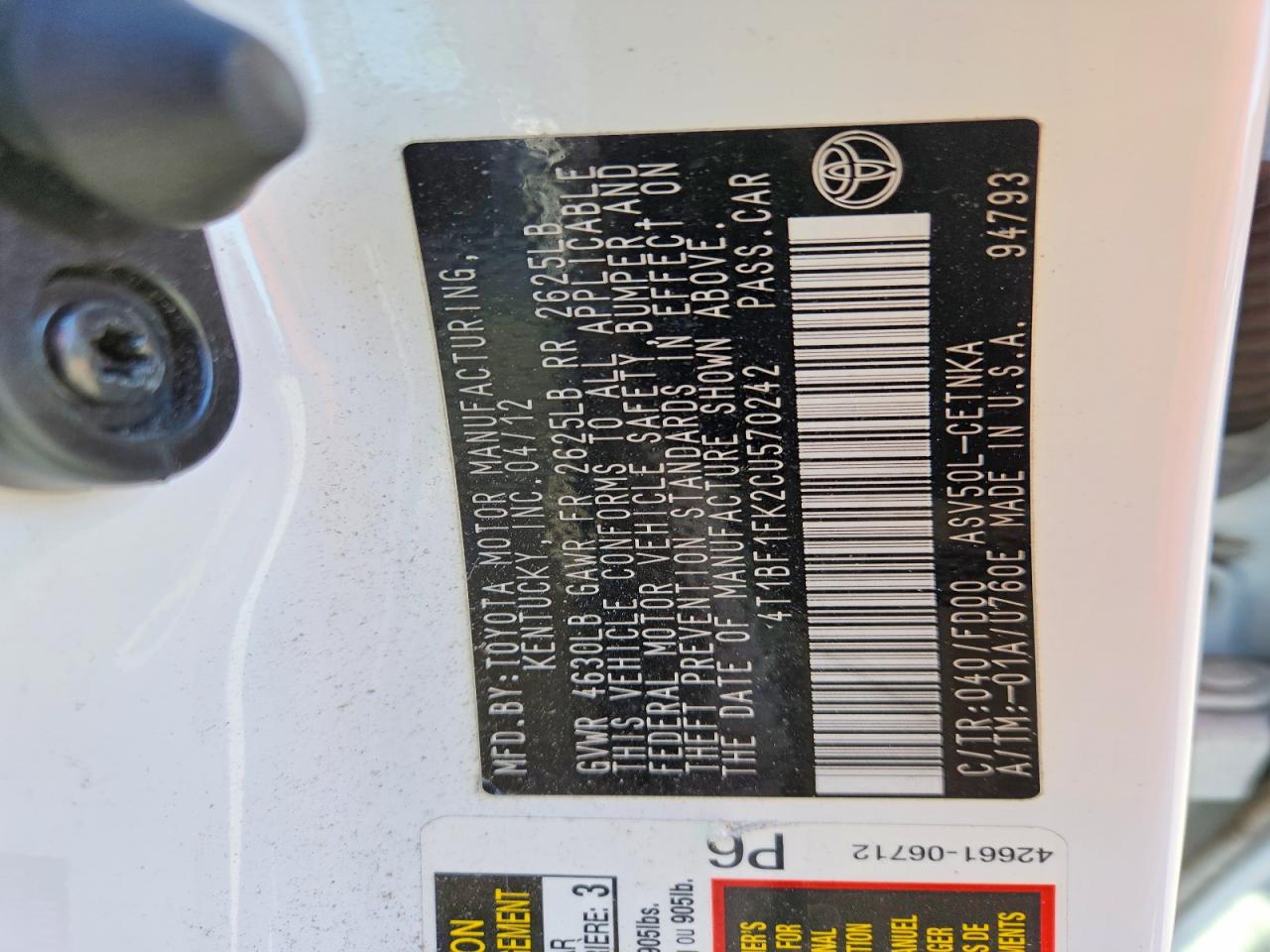 2012 TOYOTA CAMRY