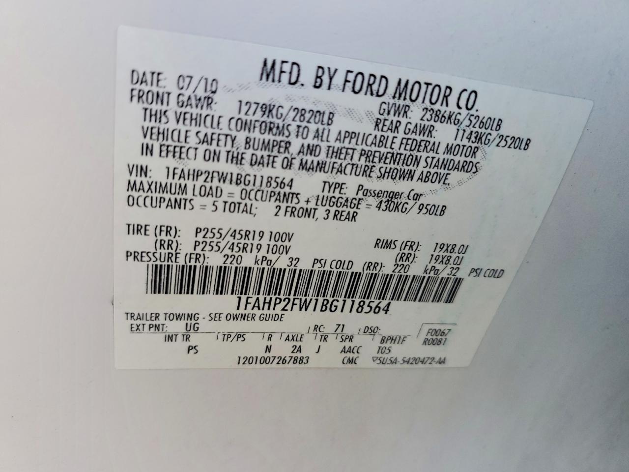 2011 FORD TAURUS