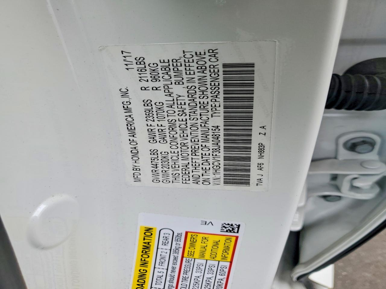 2018 HONDA ACCORD
