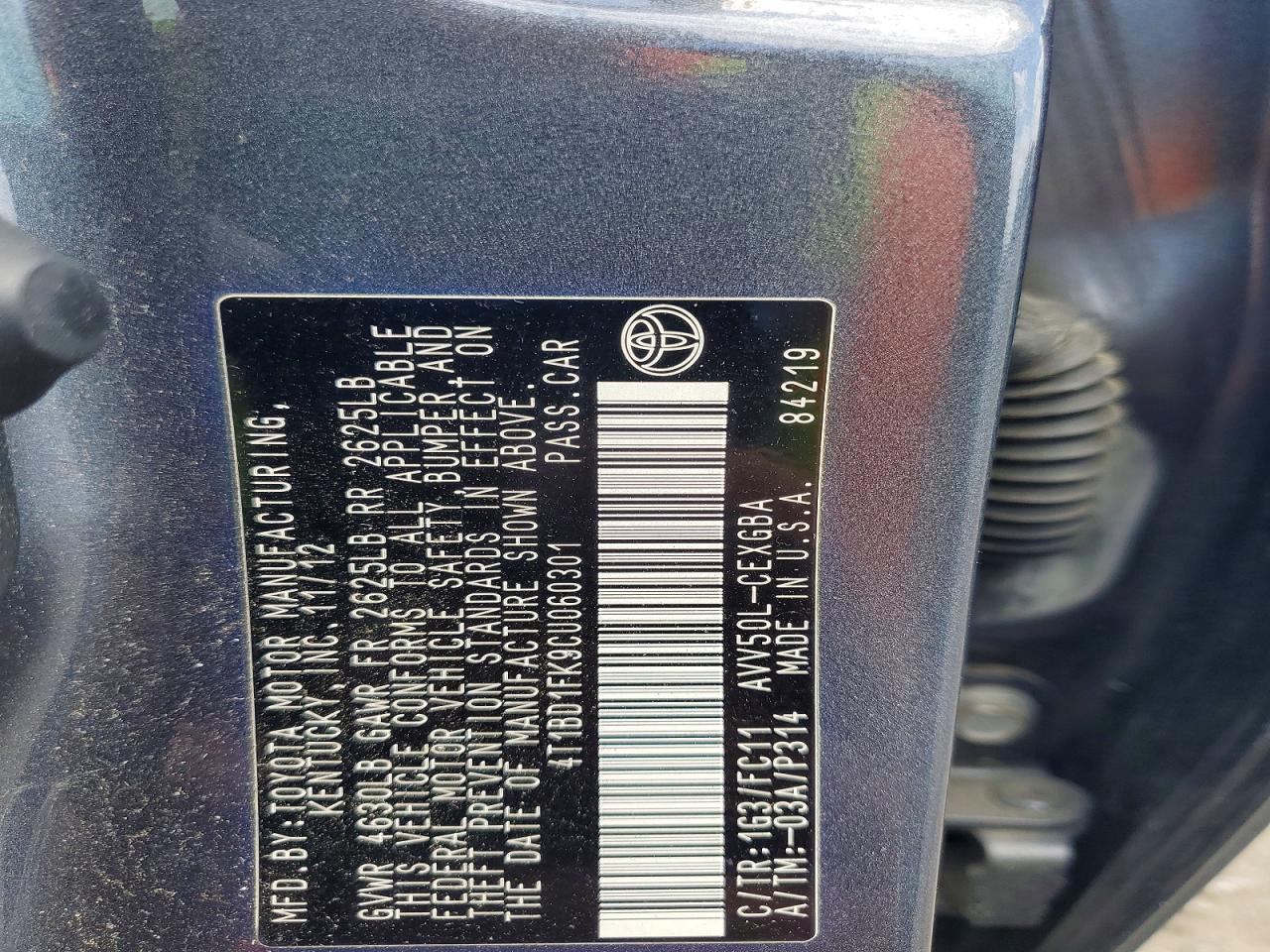2012 TOYOTA CAMRY SOLA