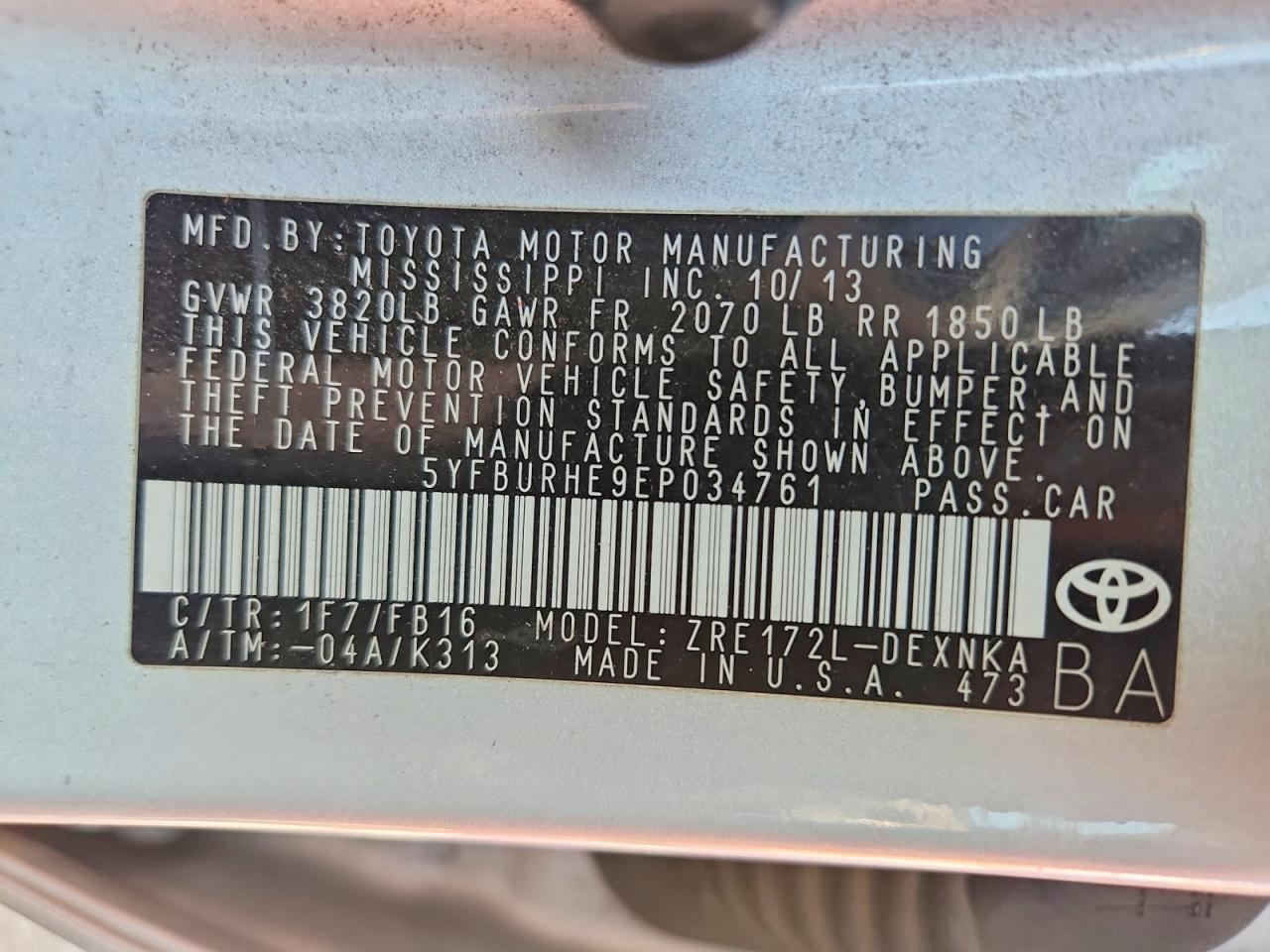 2014 TOYOTA COROLLA