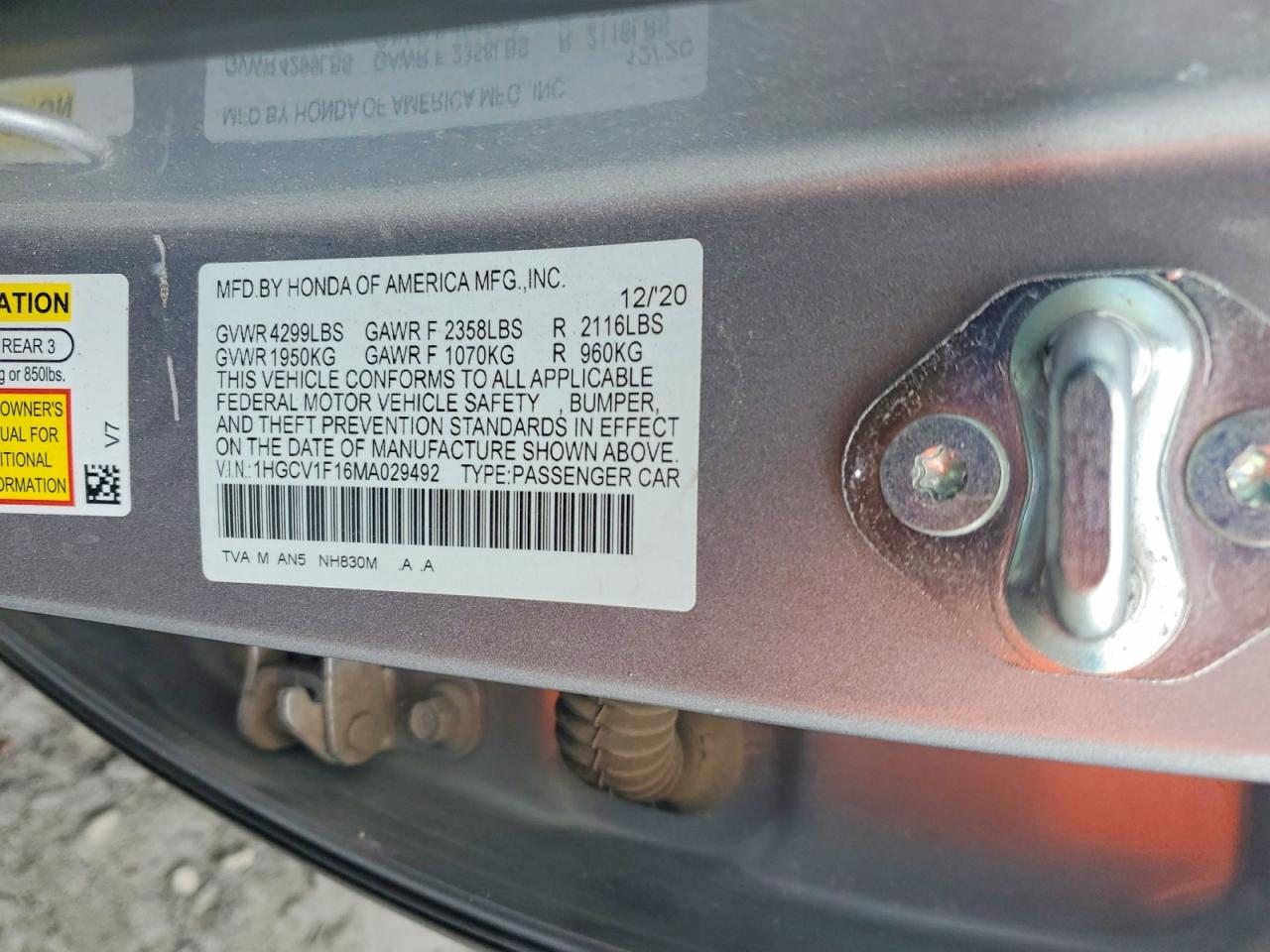 2021 HONDA ACCORD