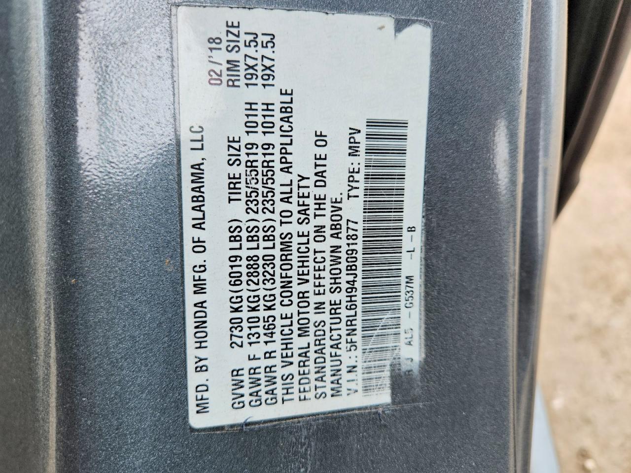 2018 HONDA ODYSSEY