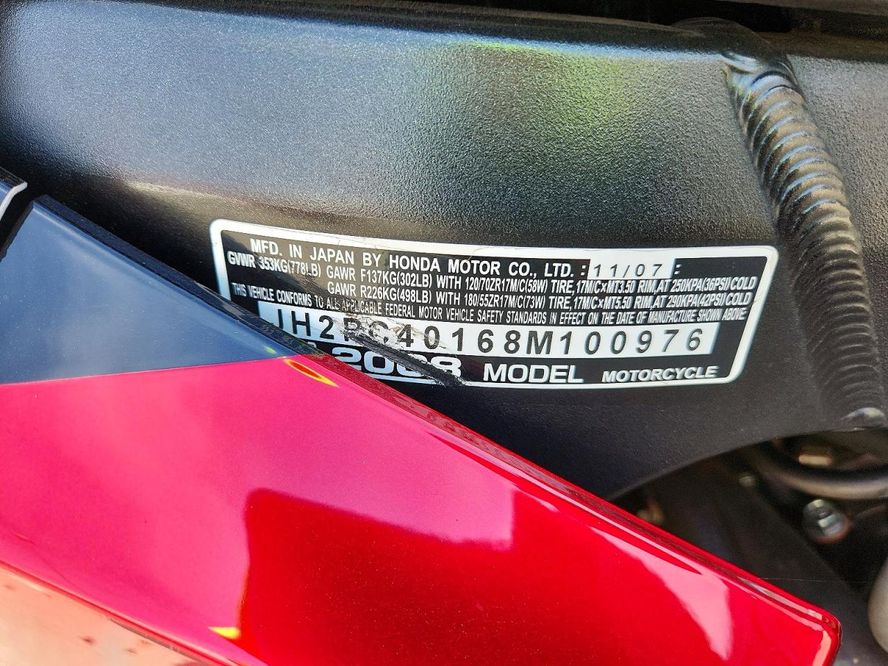 2008 HONDA CBR CYCLE